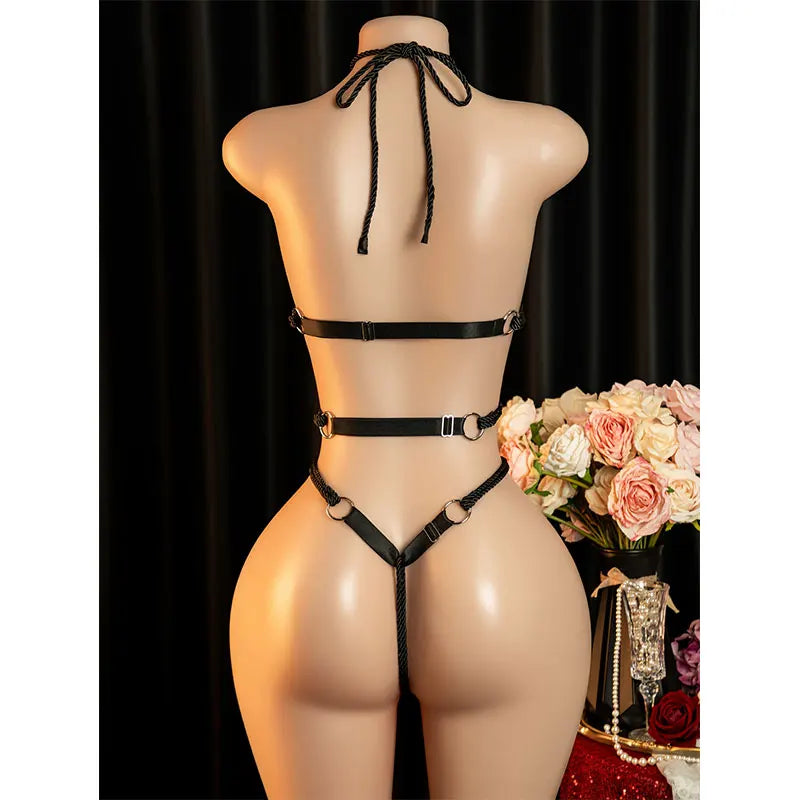 Crotchless Teddy Sexy Underwear Women Hollow Lingerie Transparent SM Bondage Rope Erotic Bodysuits Adult Fishnet Bodystockings