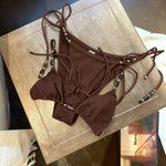 Beads Bikini 2025 Sexy Women Swimsuit Female Swimwear Micro Bikini Set Bandeau Swimming Suit Beachwear Pink Brazilian Biquini