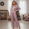 Christmas Pajamas Sets for Women Print Button Up Long Sleeve Lapel V Neck Tops and Pants Lounge Wear Satin 2 Pieces Suits test