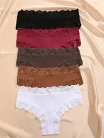 5Pcs Women Cotton Brazilian Pants Sexy Lace Brazilian Briefs Low Waist Floral Solid Color G-string Breathable Soft Lingerie