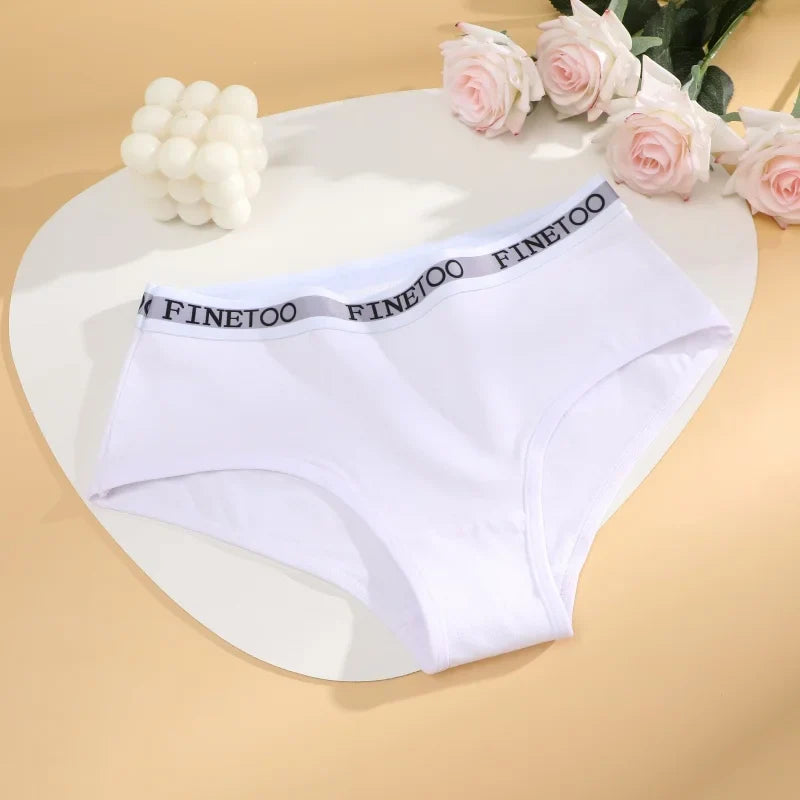 FINETOO 4Pcs Women'sCotton Panties Sexy Breathable Low WaistBriefs Letter Straps Underwear Soft Stretch Comfortable Lingerie