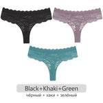Full Lace Thongs Women 3Pcs/set Sexy G-string Underpants S-XL Ladies Floral T-Back Underwear Female Bikini Panties Girl Lingerie