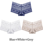 3Pcs Women Lace Boyshort Panties Low-Rise Sexy Underwear Trendy Floral Underpants Female Sexy Boyshort Panties Ladies Lingerie