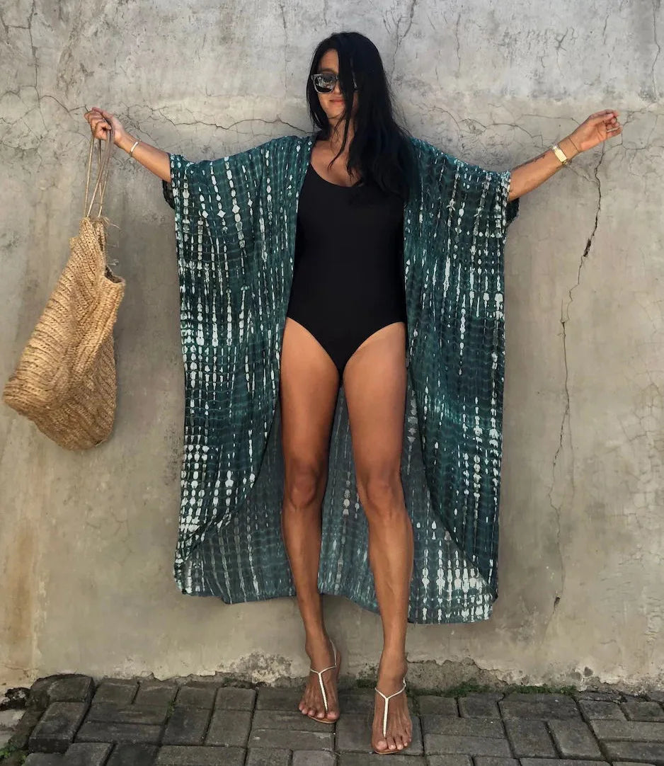 Beach Cover Ups for Swimwear Women Black Tie Dye Kimono Swimsuit Cape Summer Dress 2022 Beachwear Outfits Sales