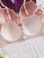 3Pcs Floral Lace Women's Underwear Set Daily Push-Up Bra Rhinestone Breathable Mesh Bra for Women