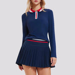 VITALINOVO Tennis Skirt Sets for Women Zipper Color Block Shirts High Waisted Golf Polo Two Piece Skirt Set Women 2 Piece Outfit