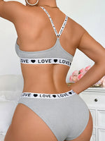 New Ribbed Women's Underwear Set Letter Strap Underwear Front-Clasp Push-Up Bra Comfy Daily Female Bra Set