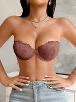 Lace Strapless Women Bra Sexy Front Clasp Push Up Bra Invisible Non-Slip Fashion Lace Bra Women