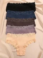 5Pcs Women Cotton Brazilian Pants Sexy Lace Brazilian Briefs Low Waist Floral Solid Color G-string Breathable Soft Lingerie
