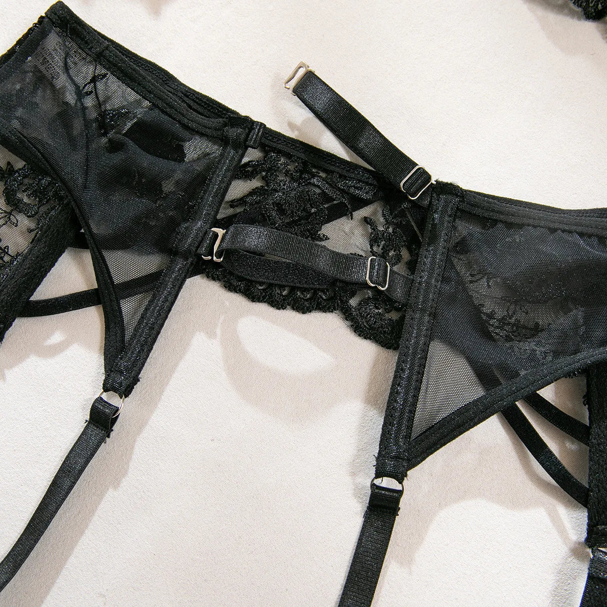 Embroidery Lingerie 3Pcs Sets Ultrathin Mesh Patchwork See Through Bras And Thongs Garter Suits Erotic Intimate Sexy Underwear