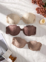 3Pcs Lace Women Strapless Bra Stylish Front Buckle Push up Bra Invisible Off-Shoulder Underwire Bras Women