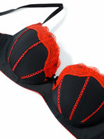 Women's Sexy Contrast Color Lace Push Up Bra Underwire Adjustable Straps Red Lace Trim Comfortable Lingerie