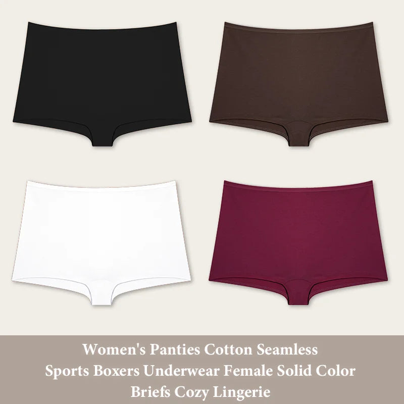 New 4PCS Women's Panties Cotton Seamless Sports Boxers Underwear Female Solid Color Cozy Lingerie Intimate Underpants XS-XL