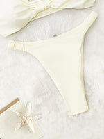 2026 Swimwear Women Halter Low Cut Bikini Set Solid Pleated Split Swimsuit Sexy Thongs Summer New Holiday Bathing Suit