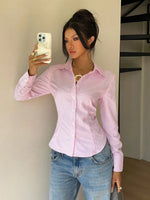 Women's Elegant Back Tie Design Long Sleeve Shirt Office Lady Slim Fit Stripe Turn-down Collar Blouse Spring Fall