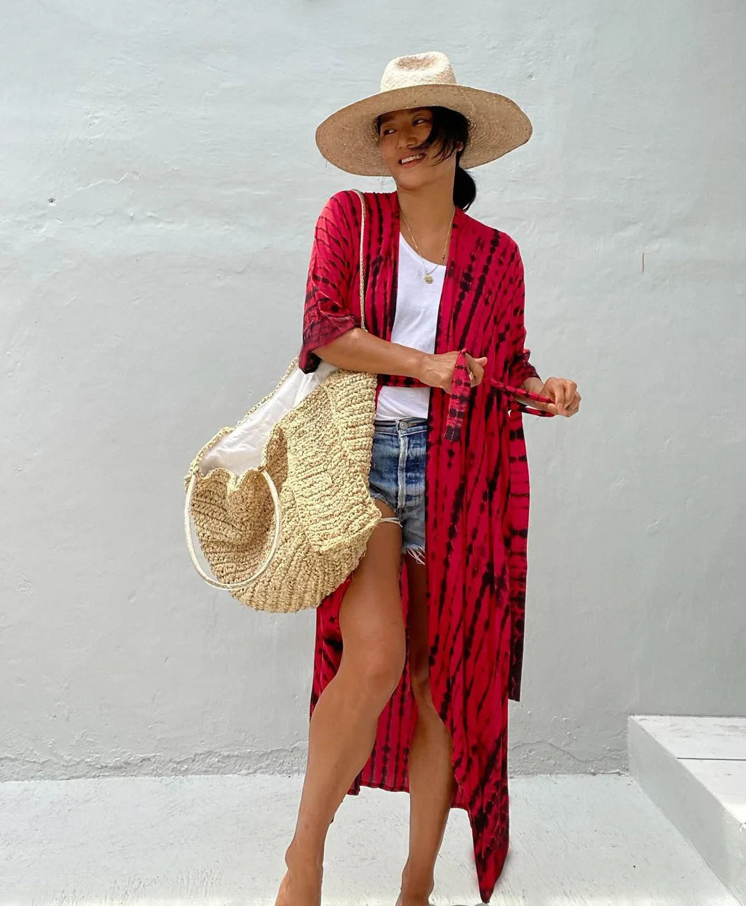 Beach Cover Ups for Swimwear Women Black Tie Dye Kimono Swimsuit Cape Summer Dress 2022 Beachwear Outfits Sales