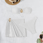 2026 New Sexy Bandeau Bikini Women Metal Water Droplet Ornament Push Up Mesh Skirt 3 Piece Swimsuit Beach Bathing Suit Swimwear