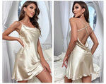 Sexy Short Backless Home Nightgown Solid Color Women's Robes V-neck Cross Suspender Skirt Simulated Silk Thin Dress for Women