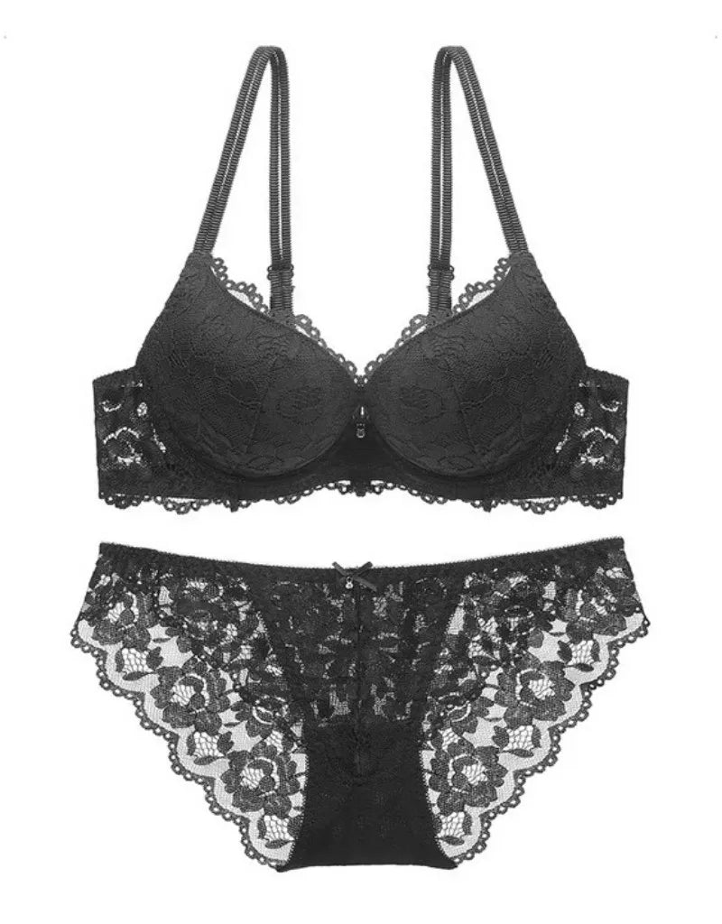 Hollow Lace Floral Sexy lingerie set Bow Padded Push Up women's bra Suitable for Small Busts sexy bras and panties