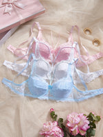 3Pcs Sexy Lace Women's Bra Crisscross Straps Underwire Push-Up Bralette Thin Soft Fashion Lingerie