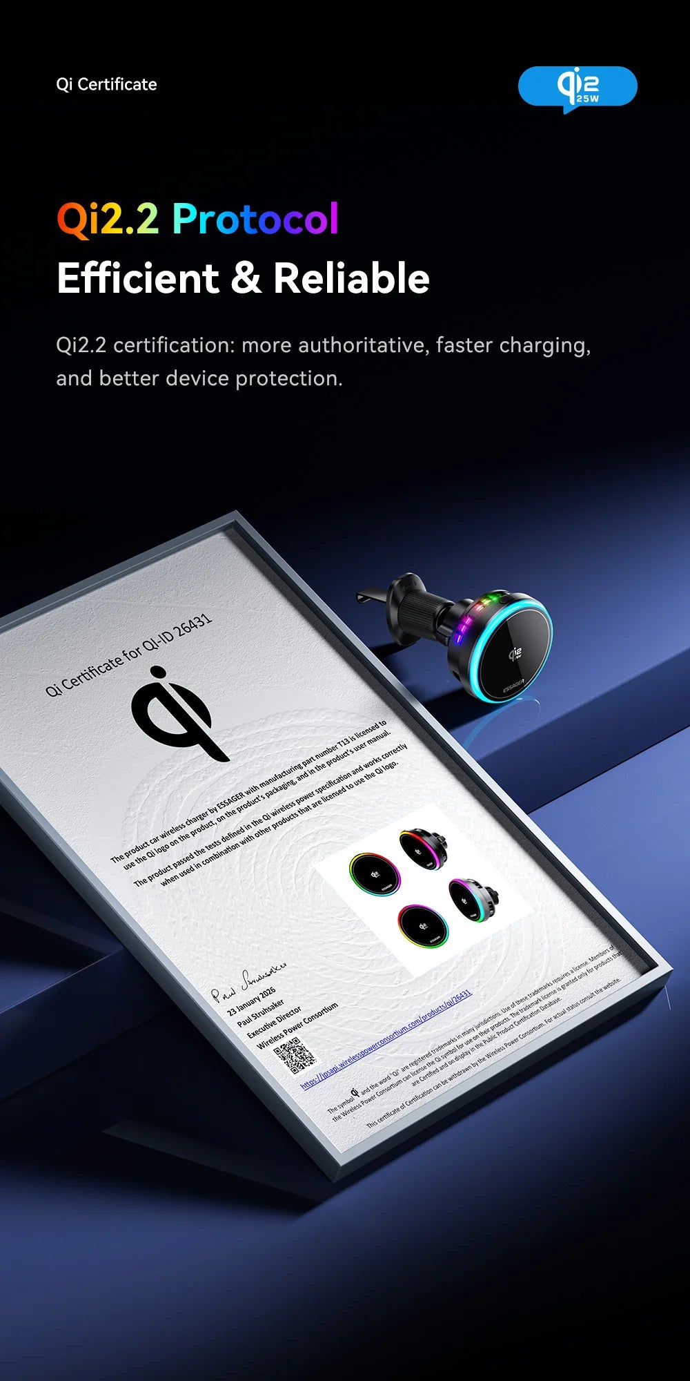 Essager QI2.2 25W Magnetic Car Phone Holder Wireless Charger Stand For iPhone 17 16 15 Pro Max Charging for Magsafe Car Charger