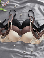 3Pcs Solid Women's Underwear Set Everyday Push up Bra Basic Underwire Bras Supportive and Comfortable Unpadded Women's Bra