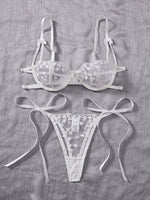 French Lace Heart Bra Set Girls Sexy Women Bralette Adjustable Transparent Embroidery Underwear Thong Bras Lingerie Panties Sets