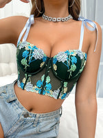 1Pcs Women's Sexy Bra Mesh Bustier Crop Top Floral Embroidery Push up Bra Hollow Out Lace Ladies' Underwear