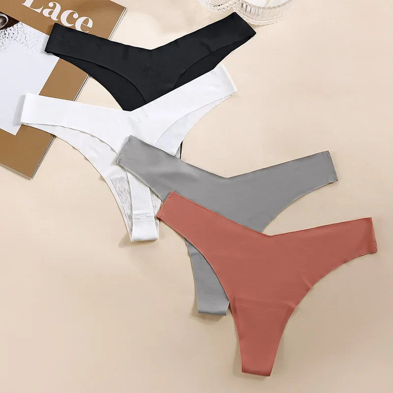 Ice Silk Women Panties G String Sexy Thong Seamless Underwear T Back Candy Color Briefs Girls Low Waist Lingerie Plus Size S-XL