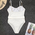 2024 New Sexy Velvet One-Piece Black Bikini Belt Swimsuit Women Solid Push Up Swimwear Female Brazilian Beach Bathing Suit
