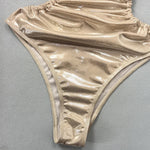 Sexy Gold One Piece Swimsuit 2025 Women Halter Neck Pleate Backless Tummy Control Swimwear Beach Bathing Suit Holiday Monokini