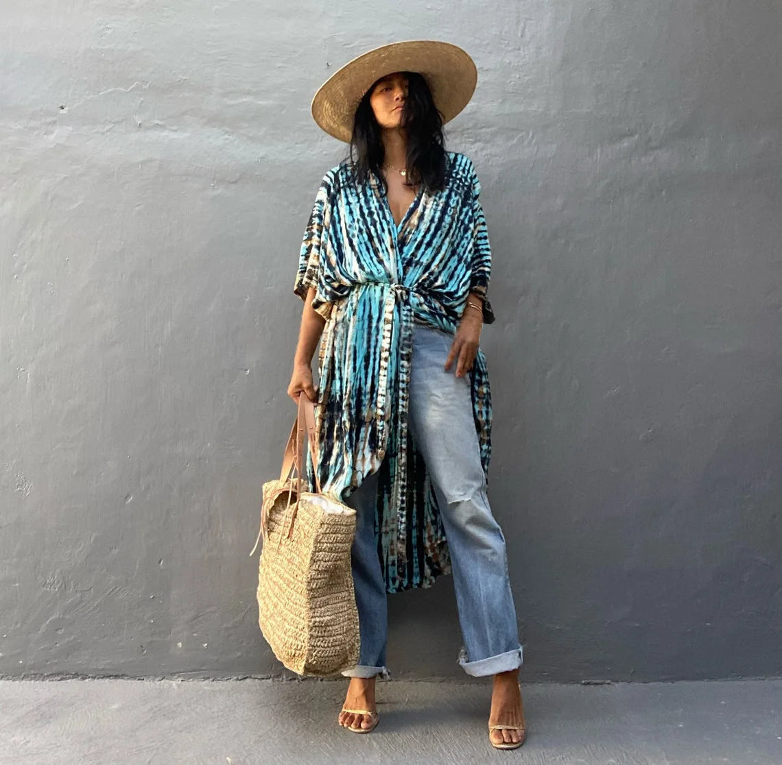 Beach Cover Ups for Swimwear Women Black Tie Dye Kimono Swimsuit Cape Summer Dress 2022 Beachwear Outfits Sales