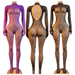 Hot Sexy Lingerie Erotic Crotchless Women Mesh Hollow Bodystockings Full Sleeve LeopardSling Hanging Neck Underwear Body Suits