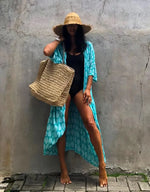 2024 New Summer Sexy Beach Kimono Swimwear Cotton Cover Up Swimsuit Women Print Bikini Cover Up Beachwear Dress Robe