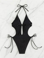 One Piece Swimsuit for Women 2024 Lace Patchwork Green Hollow Out Thong Swimwear Beach Bathing Suit Tie Side Backless Monokini