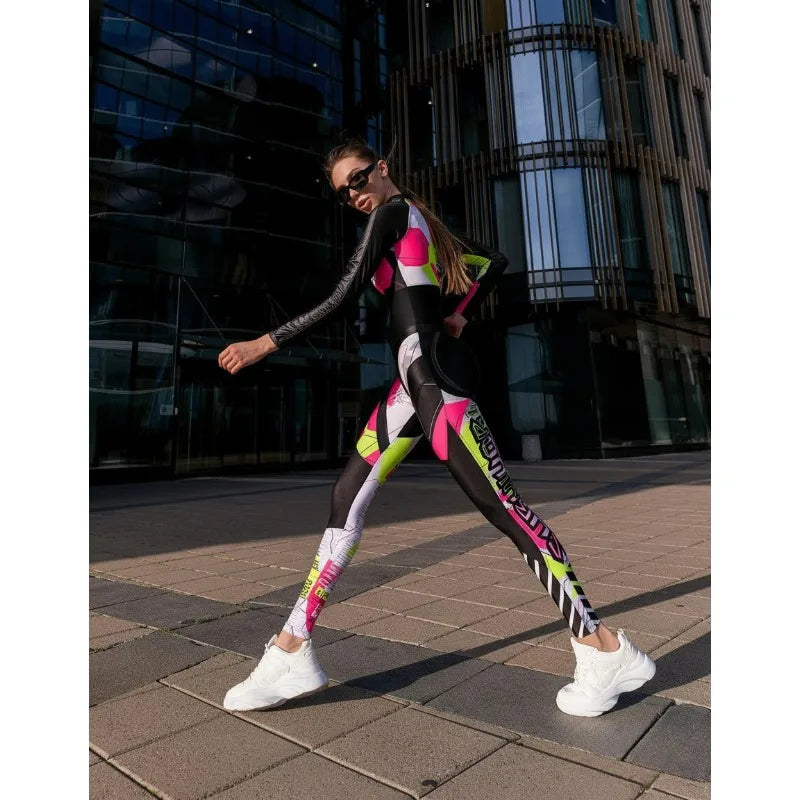 Women's Clothes Jumpsuits Sports Contrast Color Zipper Long Sleeve Tight Jumpsuit Yoga Jumpsuits Fitness 1-piece Sports Pants