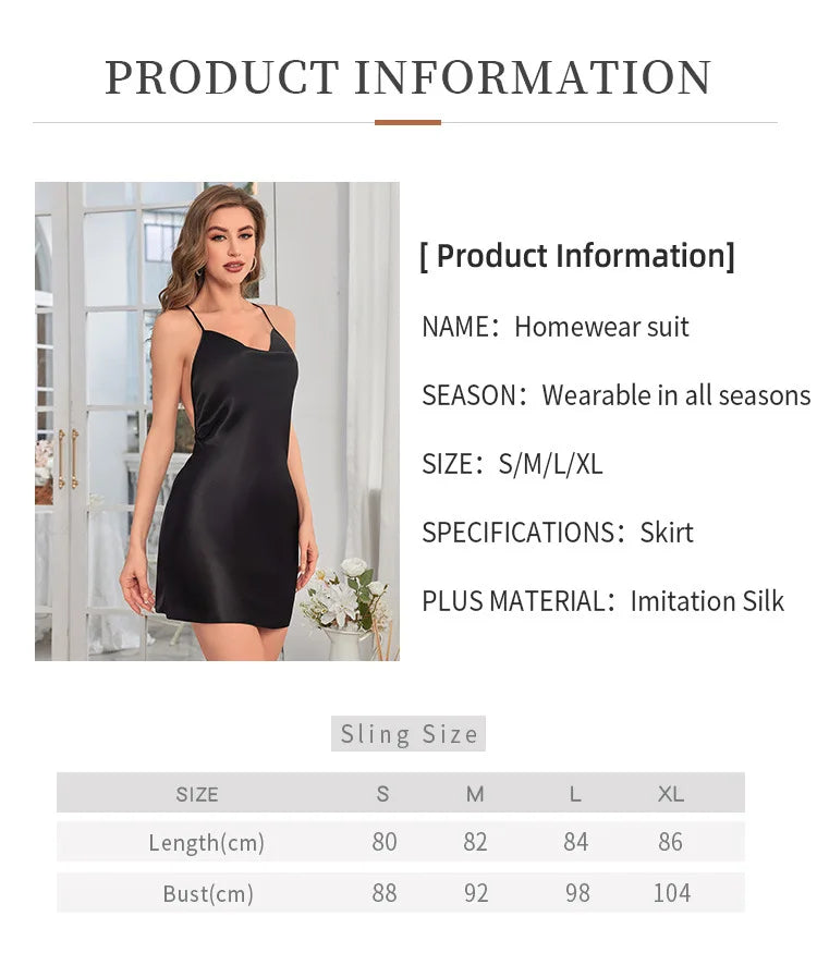 Sexy Short Backless Suspender Skirt Summer Ice Silk Thin Dress Women's Solid Color V-neck Home Nightgown Sleepwear Pjs Set