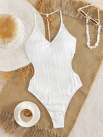 Sexy White Swimwear Women 2026 Pearls Hollow Out Backless Thong Bikini Ribbed Bathing Suit Holiday One Piece Swimsuit Monokini