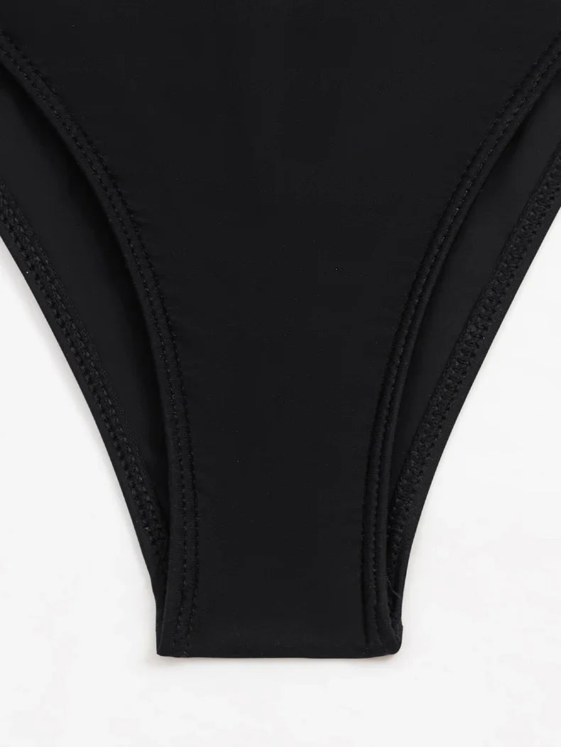 Sexy Black Knitted Patchwork One Piece Swimsuit 2026 Ruffles Push Up Underwire Slim Tummy Control Swimwear Beach Bathing Suits