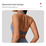 Hearuisavy Summer Yoga Set 2Pcs Women Breathable Backless Halter-Neck Sports Bra Push Up Pilates Fitness Top Straight Leg Pants