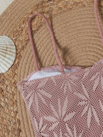2026 Vintage Coffee Leaves Print One Piece Swimsuit Women Beaded String Hollow Out Backless Mesh Slim Fit Tummy Control Swimwear