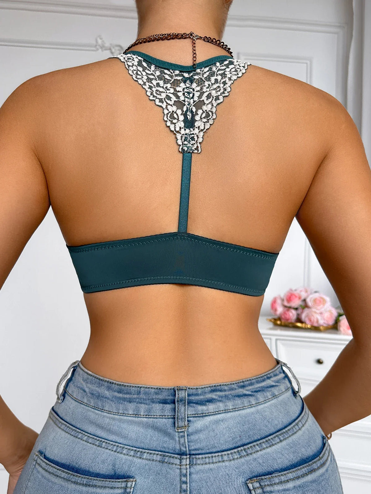 Embroidered Knit Cup Women's Sexy Bras Lace Backless Push-Up Underwire Bra for Women Comfortable Women's Bra