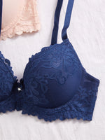 3Pcs Floral Lace Women's Underwear Set Daily Push-Up Bra Rhinestone Breathable Mesh Bra for Women