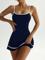 Women's color blocked camisole dress hanging sleeveless thickened tennis sportswear slim fit gym sportswear short skirt