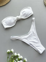 Sexy Front Tie Bow Bikini Set Women Black Bandeau Push Up Bra Micro Swimsuit 2024 Beach Bathing Suit Thong Swimwear Biquini