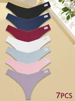 New 7Pcs Women Cotton Waffle Style G-string Panties Ladies Soft Thongs Female S-XL Low-Rise T-Back Panties Bikini Underwear 2024