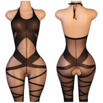New Hot Crotchless Bodystocking EroticTransparent Sexy Lingerie Sexiest Bodysuit Mesh Hollow Bra Set Black Full Body Stockings