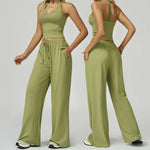 New Women Yoga Set 2/3 Pieces Long sleeves Workout Tracksuit Sportswear Gym Clothing Wide-leg sport pants Fitness Sports Suit