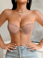 Lace Strapless Women Bra Sexy Front Clasp Push Up Bra Invisible Non-Slip Fashion Lace Bra Women
