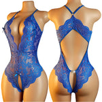 Transparent Sexy Crotchless Red Lingerie Women's Lace Hollow Bodysuit Bra Set Erotic Pajamas Deep V Open Bra Porn Underwear Set